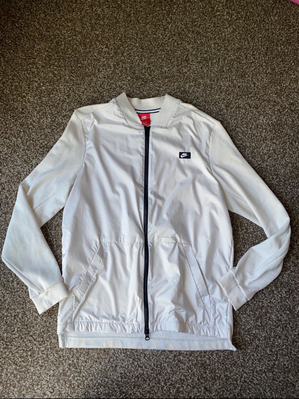 Nike Mens Two Tone Beige Zip Up Bomber Jacket Size Medium